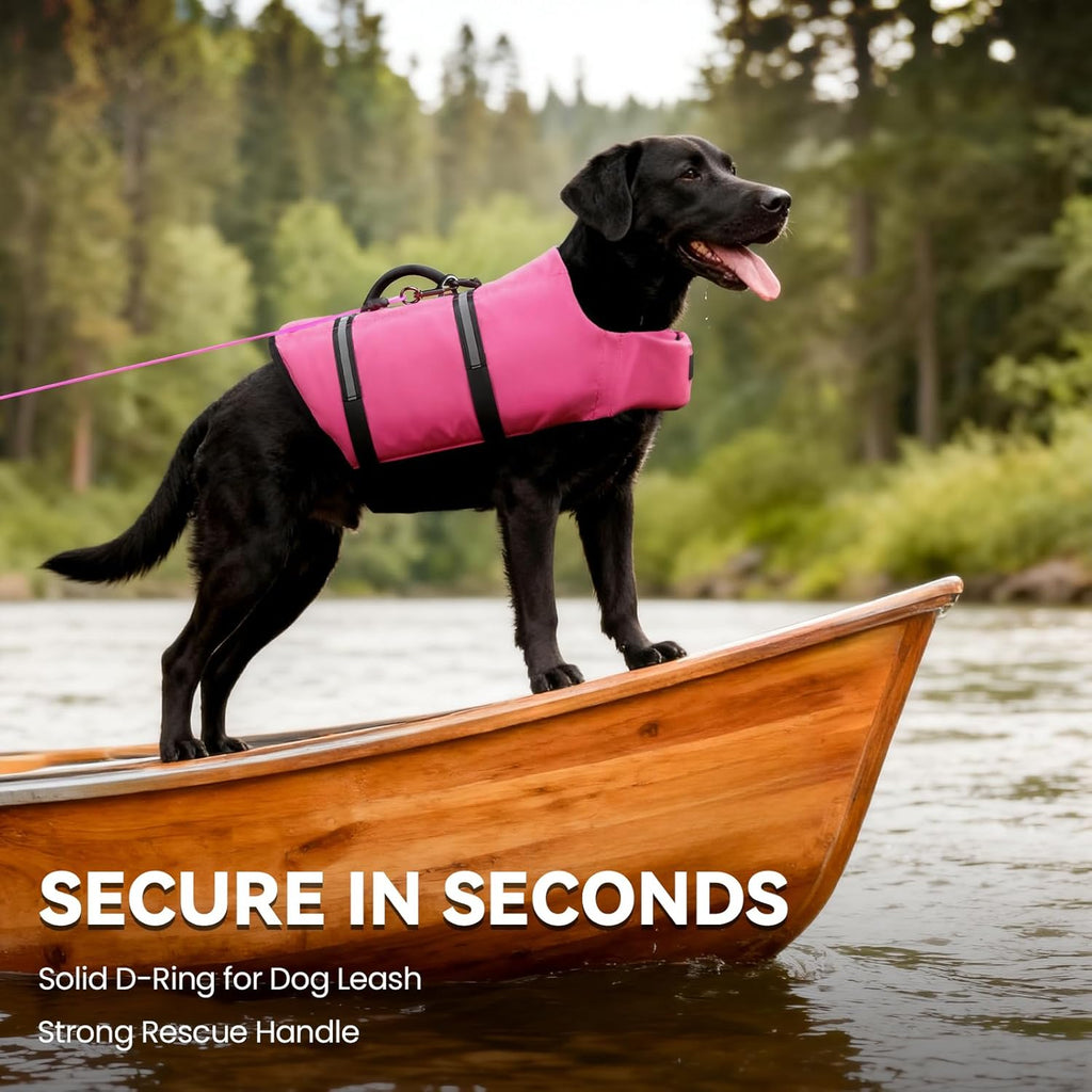 Rip Stop Dog Life Vest, Swimming Vest with Handle, Buoyancy for Doggy Puppy, Dog Life Jacket for Swimming & Boating, M, Pink