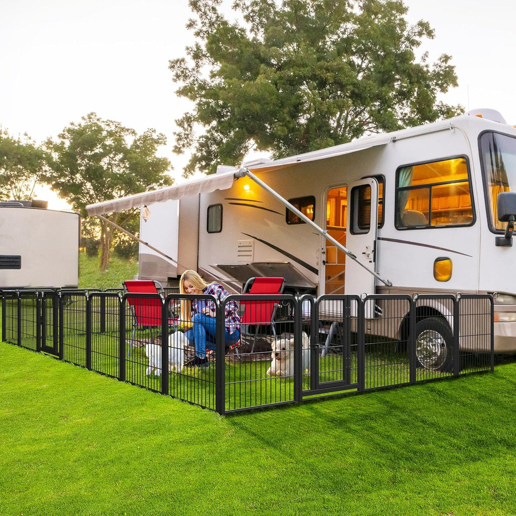 Yaheetech Dog Playpen Outdoor, 24 Inch 16 Panels Dog Pen Indoor Heavy Duty Puppy Exercise Pen Metal Pet Fence for RV Camping/Yard/Garden