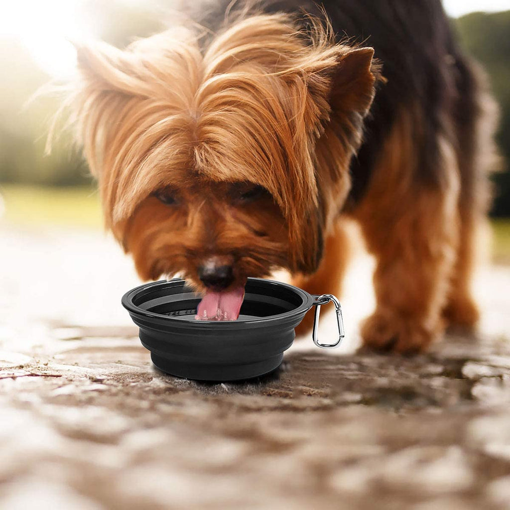 Large Collapsible Dog Bowls 2 Pack, 34Oz Foldable Dog Travel Bowl, Portable Pet Water Food Bowl with Clasp, Pet Cat Feeding Cup Dish for Traveling, Walking, Hiking (Black+Black)