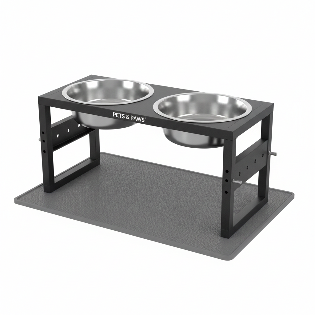 Elevated Dog Bowls, 4 Height Adjustable Stand for Medium and Large Dogs, Raised Dog Feeder Holder with 2 Stainless Steel Food and Water Bowls, Anti-Slip Base Tall Feeding Station