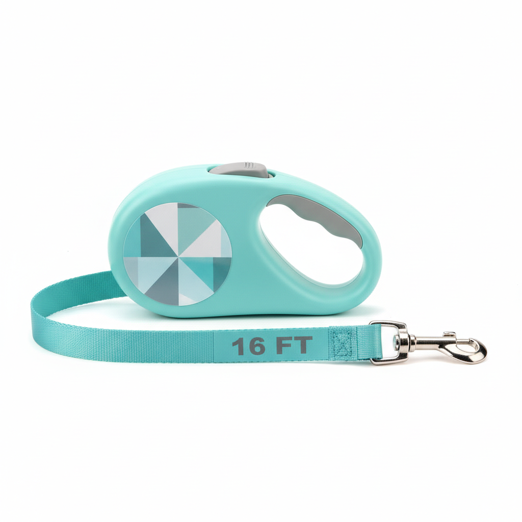 Monochrome 360° Tangle-Free Retractable Dog Leash | 16 Ft Strong Nylon Tape (Small, Aqua)
