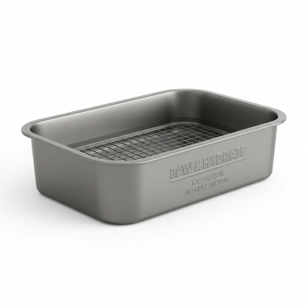 Extra Large Dog Water Bowl – 1.25 Gallon No-Spill Outdoor & Indoor Pet Bowl, Trough Style, Gunmetal Grey